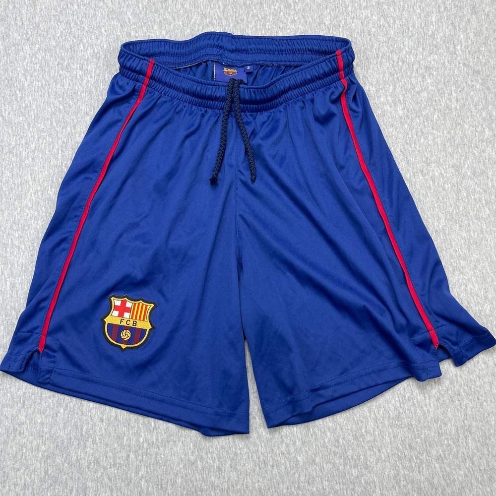FC Barcelona Soccer Shorts Youth S Mens XS Blue Red Striped Gym Athletic Trainer